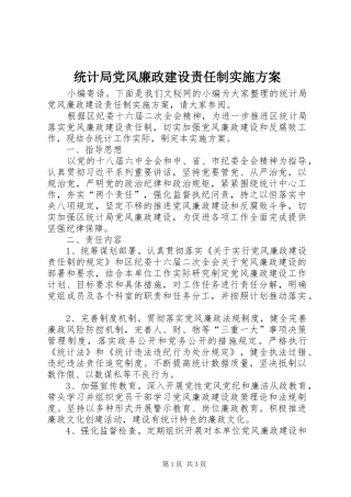 2024年统计局党风廉政建设责任制实施方案