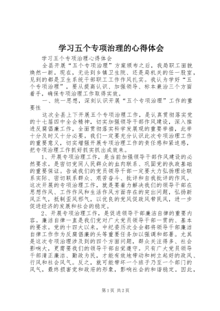 2024年学习五个专项治理的心得体会