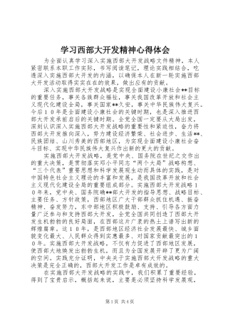 2024年学习西部大开发精神心得体会