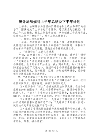 2024年统计局法规科上半年总结及下半年计划