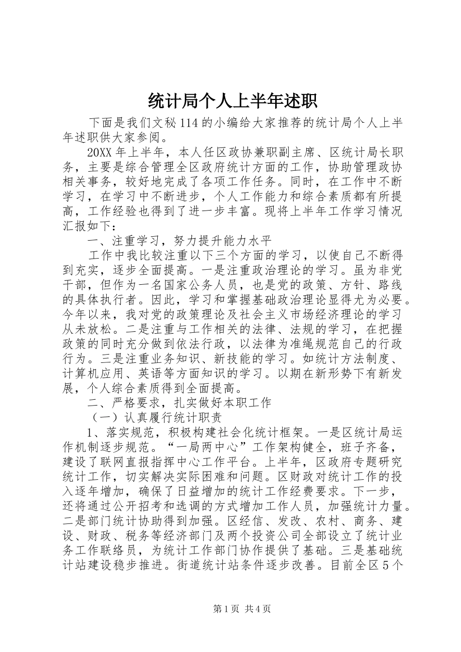 2024年统计局个人上半年述职_第1页