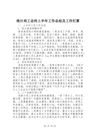 2024年统计局工业科上半年工作总结及工作打算