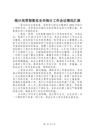 2024年统计局贯彻落实全市统计工作会议情况汇报