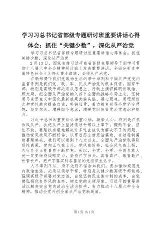 2024年学习习总书记省部级专题研讨班重要致辞心得体会抓住关键少数，深化从严治党