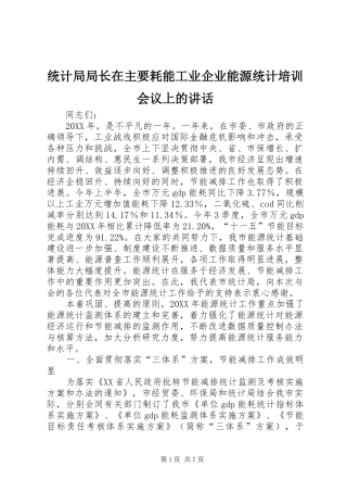 2024年统计局局长在主要耗能工业企业能源统计培训会议上的致辞