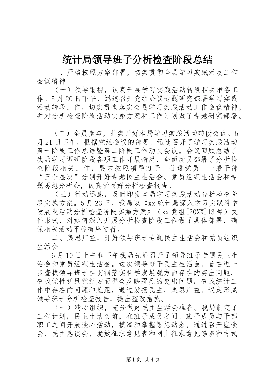 2024年统计局领导班子分析检查阶段总结_第1页