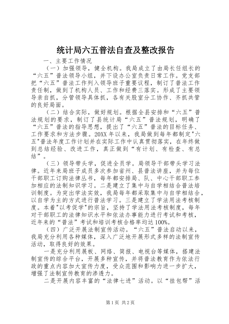 2024年统计局六五普法自查及整改报告_第1页