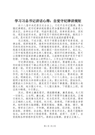 2024年学习习总书记致辞心得自觉守纪律讲规矩