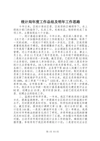 2024年统计局年度工作总结及明年工作思路