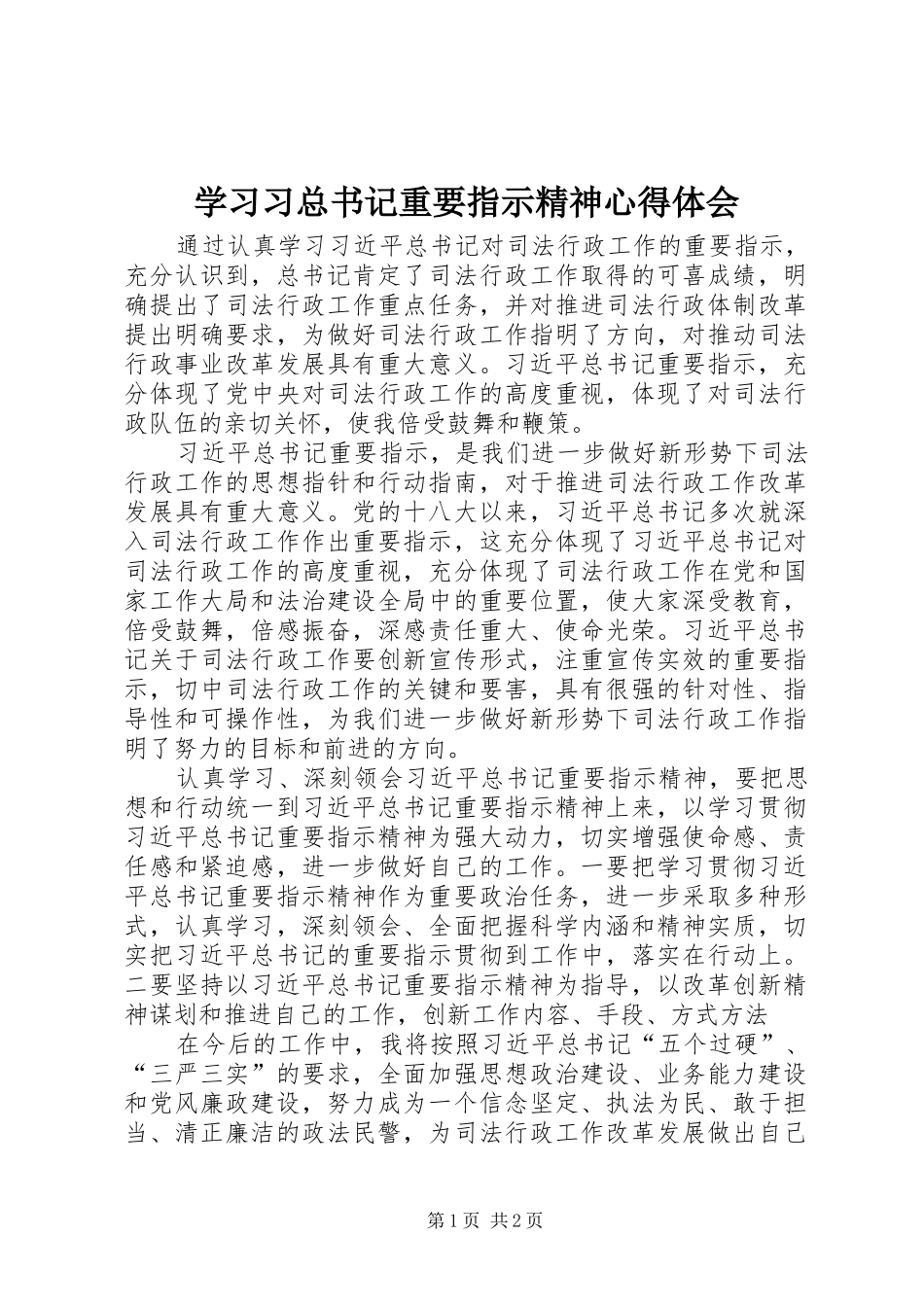 2024年学习习总书记重要指示精神心得体会_第1页