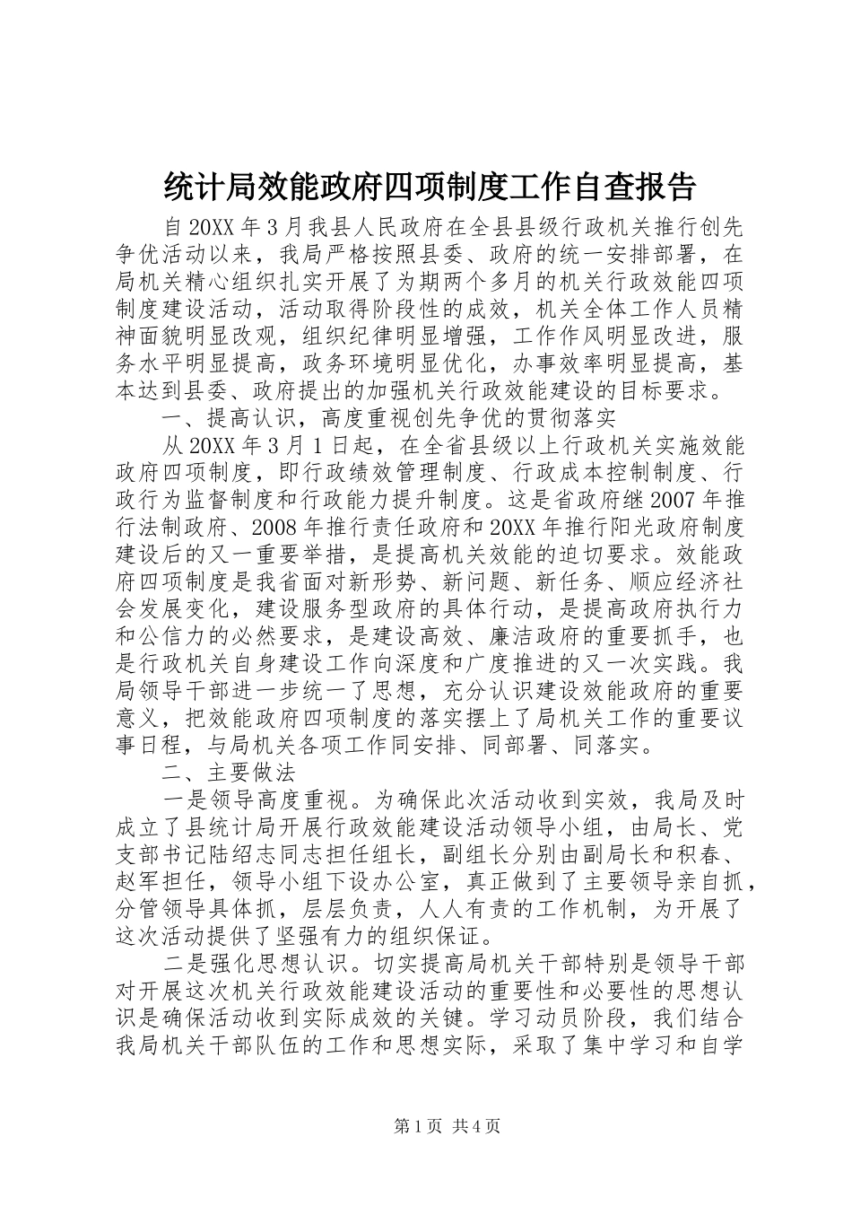 2024年统计局效能政府四项制度工作自查报告_第1页