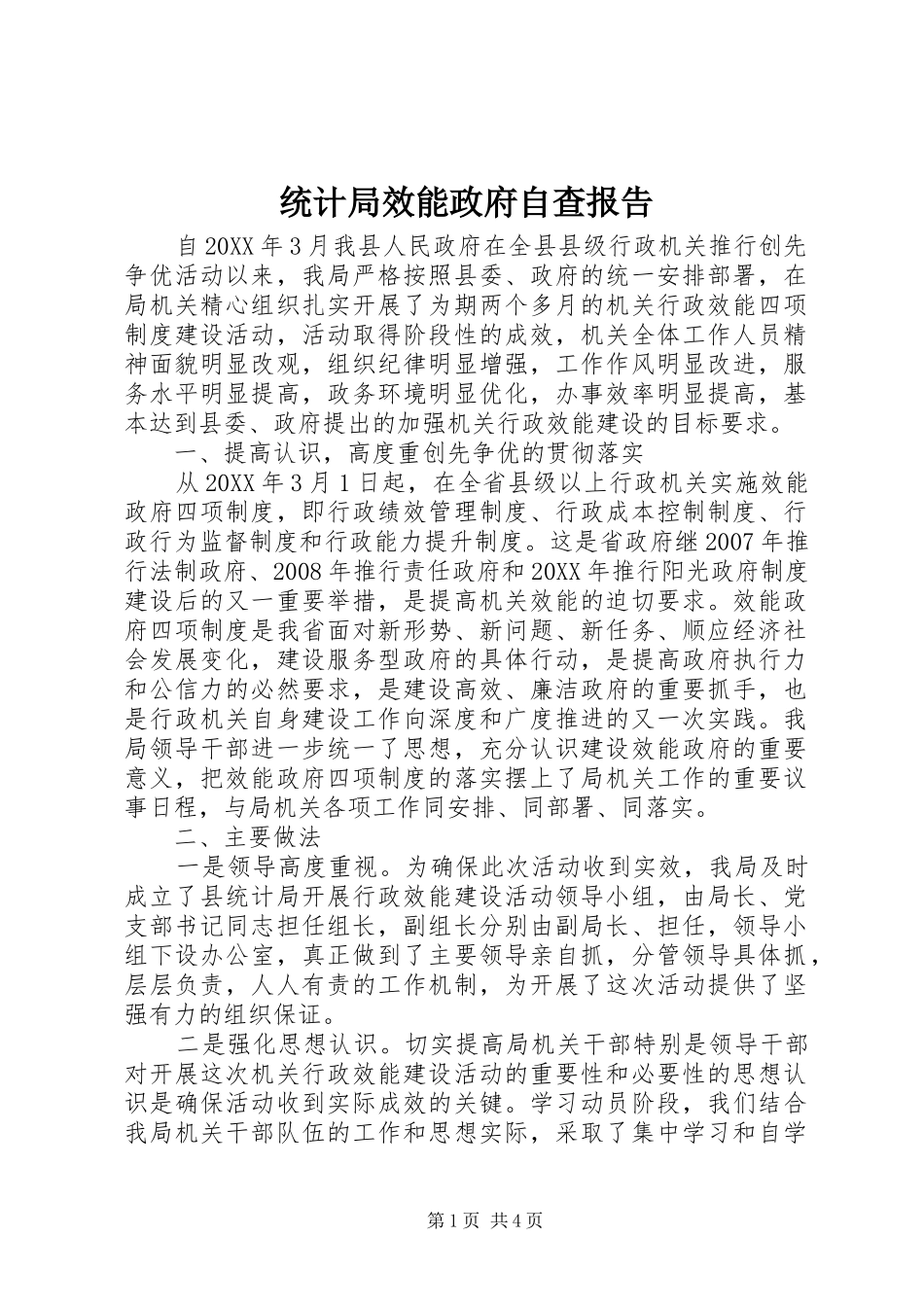 2024年统计局效能政府自查报告_第1页