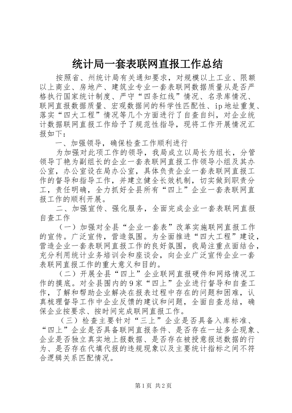 2024年统计局一套表联网直报工作总结_第1页