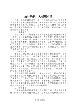 2024年统计局长个人任职小结