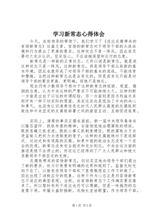 2024年学习新常态心得体会
