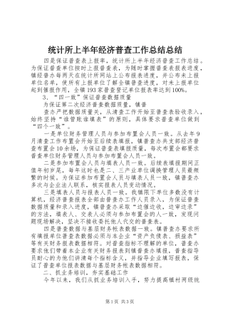 2024年统计所上半年经济普查工作总结总结