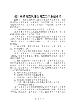 2024年统计系统调查队综合调查工作总结总结