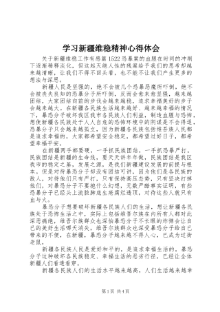 2024年学习新疆维稳精神心得体会