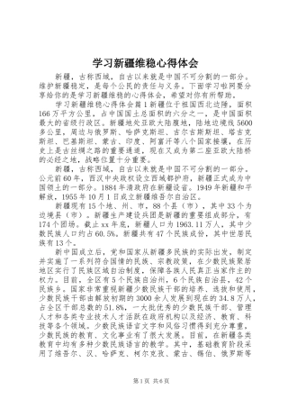 2024年学习新疆维稳心得体会