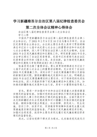 2024年学习新疆维吾尔自治区第八届纪律检查委员会第二次全体会议精神心得体会