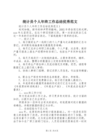 2024年统计员个人年终工作总结优秀范文