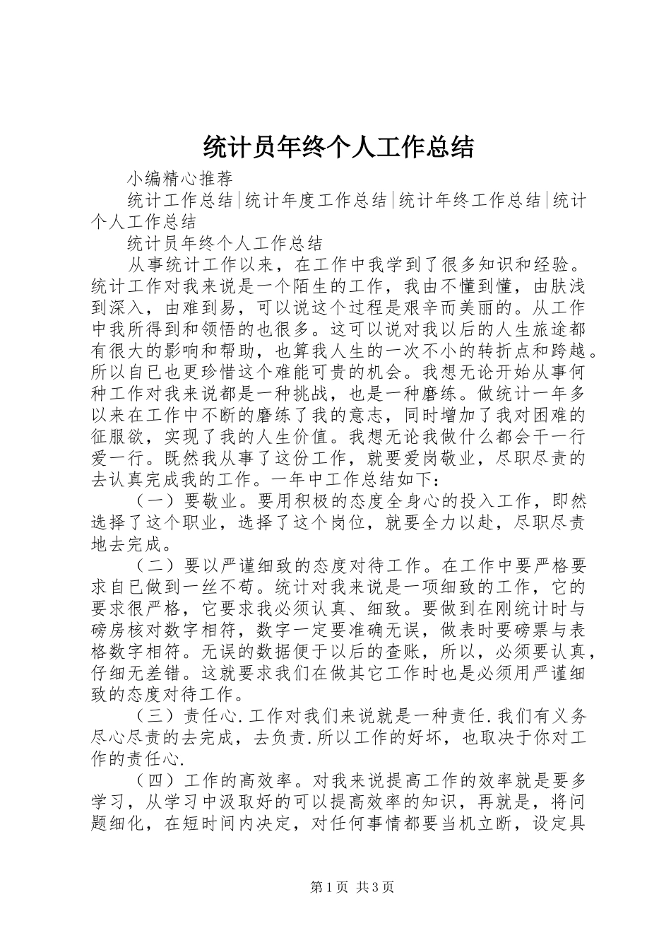 2024年统计员年终个人工作总结_第1页