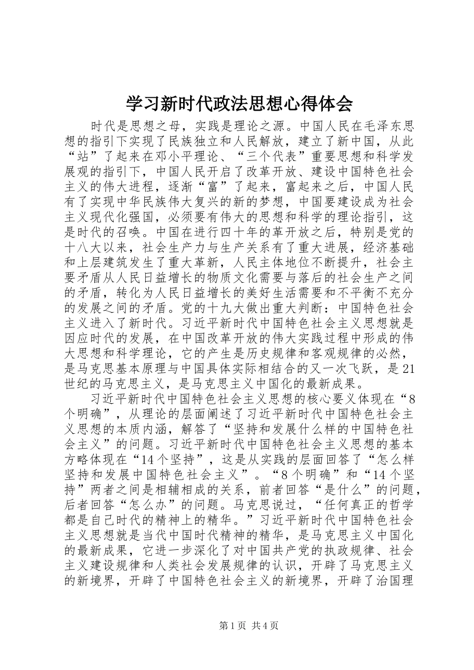 2024年学习新时代政法思想心得体会_第1页