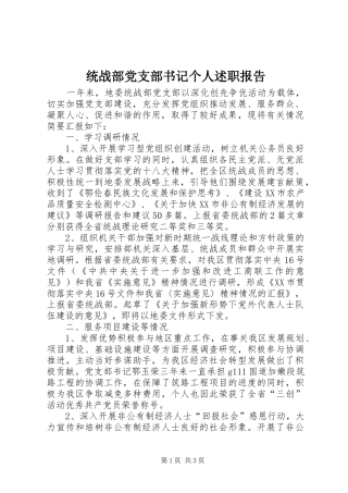 2024年统战部党支部书记个人述职报告