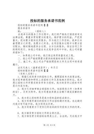 2024年投标的服务承诺书范例