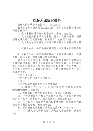 2024年投标人诚信承诺书