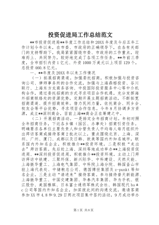 2024年投资促进局工作总结范文