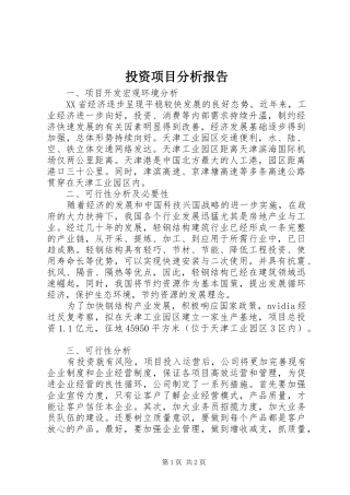 2024年投资项目分析报告