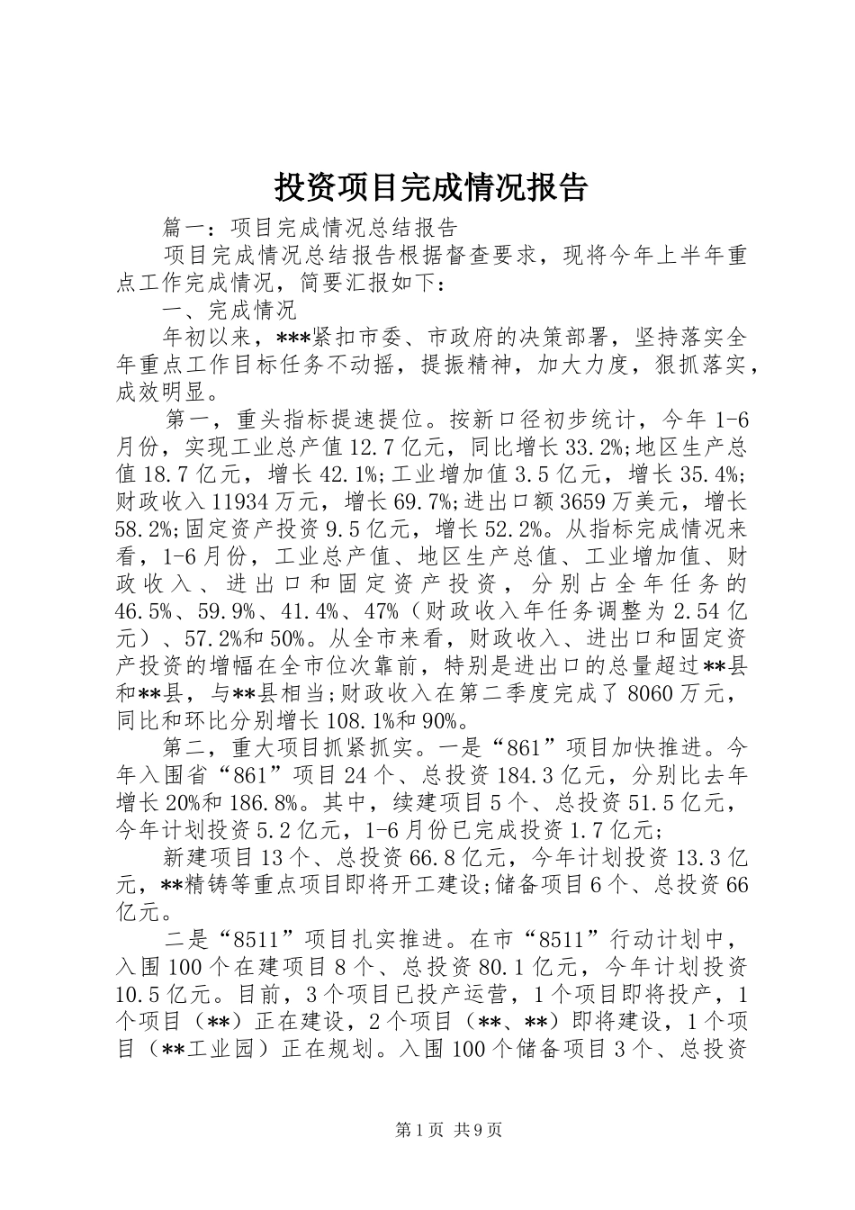 2024年投资项目完成情况报告_第1页