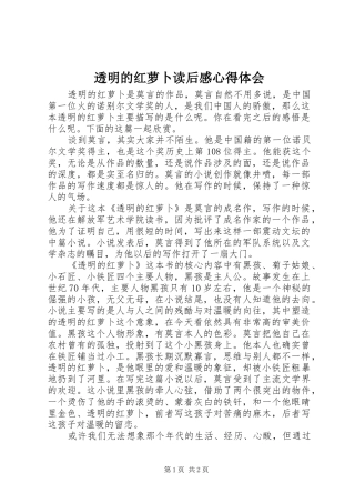 2024年透明的红萝卜读后感心得体会