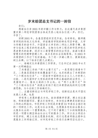 2024年岁末给团总支书记的一封信