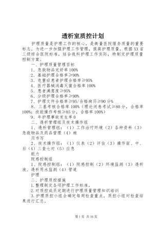 2024年透析室质控计划