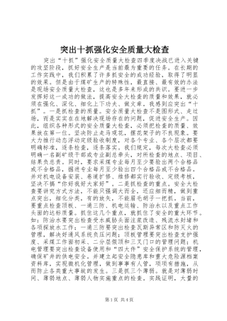 2024年突出十抓强化安全质量大检查
