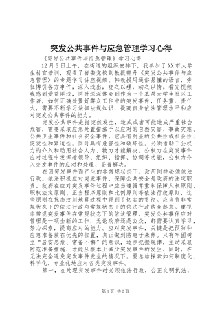 2024年突发公共事件与应急管理学习心得