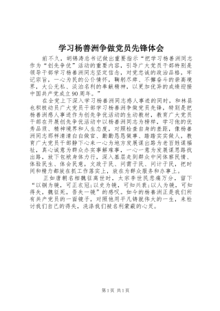 2024年学习杨善洲争做党员先锋体会