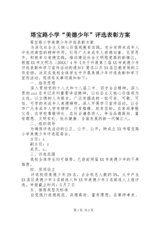 2024年塔宝路小学美德少年评选表彰方案