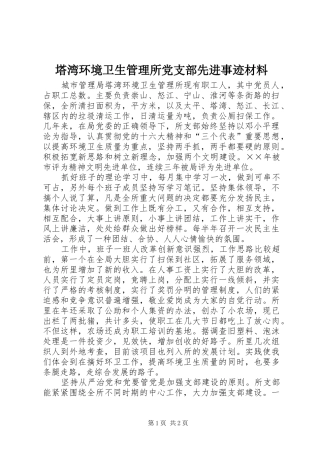 2024年塔湾环境卫生管理所党支部先进事迹材料