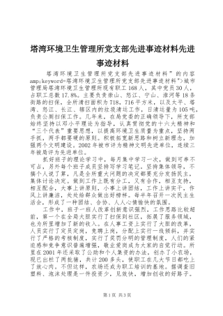 2024年塔湾环境卫生管理所党支部先进事迹材料先进事迹材料
