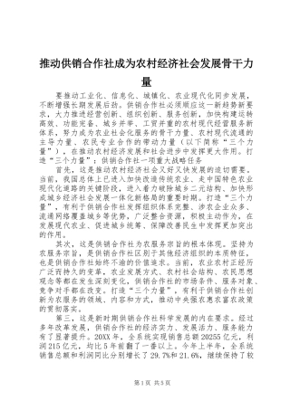 2024年推动供销合作社成为农村经济社会发展骨干力量