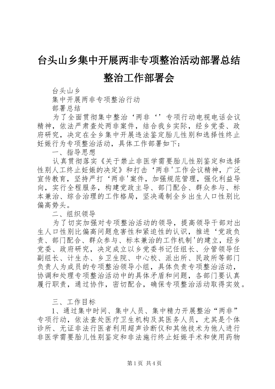 2024年台头山乡集中开展两非专项整治活动部署总结整治工作部署会_第1页