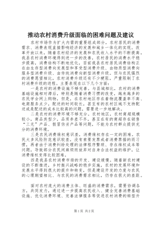 2024年推动农村消费升级面临的困难问题及建议