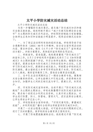 2024年太平小学防灾减灾活动总结