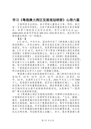 2024年学习粤港澳大湾区发展规划纲要心得六篇