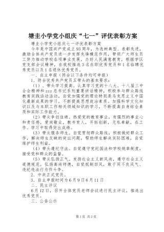 2024年塘圭小学党小组庆七一评优表彰方案