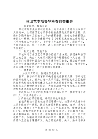 2024年体卫艺专项督导检查自查报告