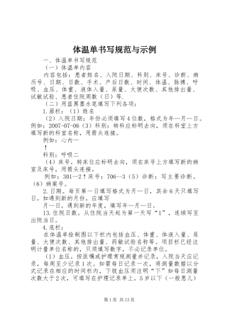 2024年体温单书写规范与示例
